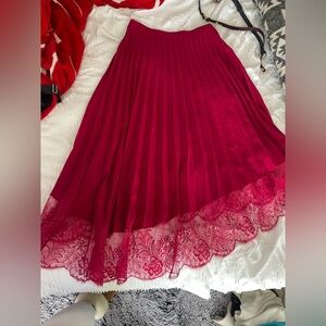 A.L.C. Fuchsia Pleated Skirt with Lace Trim